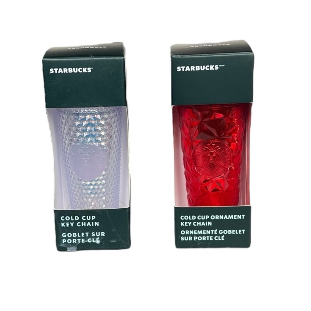 NIB Starbucks Holiday 2023 Collectible Iridescent Red Keychains Set